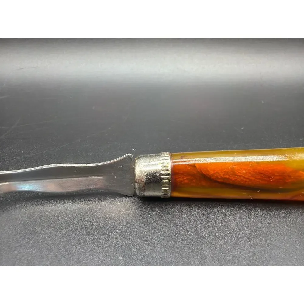 Vintage MCM Carving Fork Bakelite Handle Stainless Meat Serving Fork Mid Century